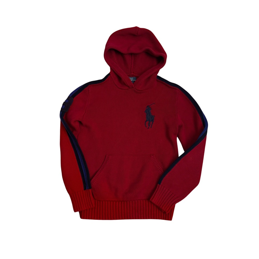 Polo Ralph Lauren Boys Red Knit Big Pony Hoodie Sweater Boys Medium 10-12‎